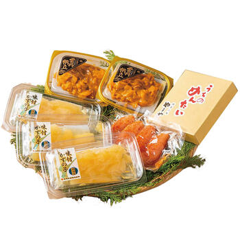 うにほたて醤油入（140g）・やまや明太子（150g）・数の子詰合せ（180g）