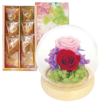 スフィアドームアレンジメント＆花束のデザート6個入ギフトセット