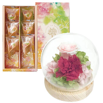 スフィアドームアレンジメント＆花束のデザート6個入ギフトセット