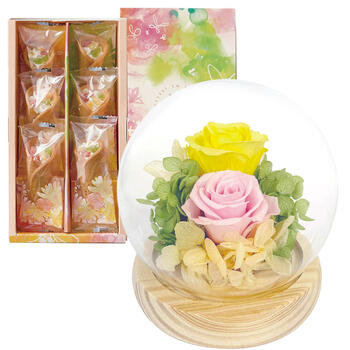 スフィアドームアレンジメント＆花束のデザート6個入ギフトセット