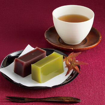 絹ごし羊羹(抹茶・小倉)2本・お茶3種セット