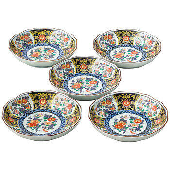 染錦金彩紋八角取皿揃