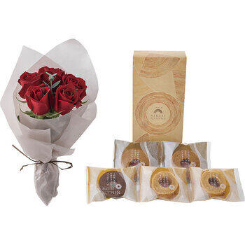 ローズブーケ5本＆ひかりがさねふんわりバーム詰合せ