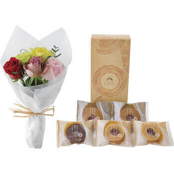 ローズブーケ5本＆ひかりがさねふんわりバーム詰合せ