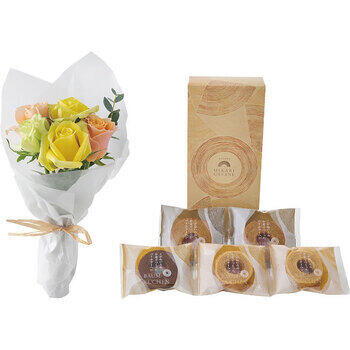 ローズブーケ5本＆ひかりがさねふんわりバーム詰合せ