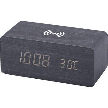 ワイヤレス充電機能付木製デジタルクロック