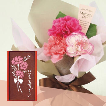 【生花】母の日カステーラとスタンディングブーケのセット