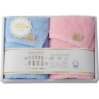 ロングフェイスタオル2枚セット　ブルー×ピンク