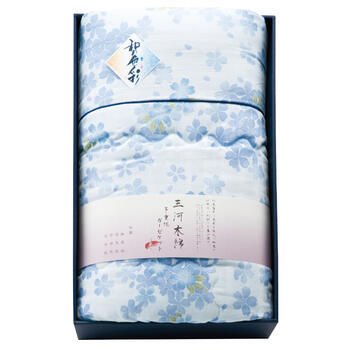 三河木綿 ダブルガーゼ 羽毛タッチ中わた 肌布団 WK1524BL